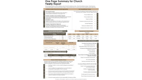 One Page Summary For Church Yearly Report One Pager Documents One Page Summary For Church Yearly Report One Pager Documents