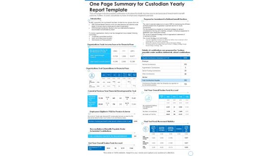 One Page Summary For Custodian Yearly Report Template One Pager Documents One Page Summary For Custodian Yearly Report Template One Pager Documents