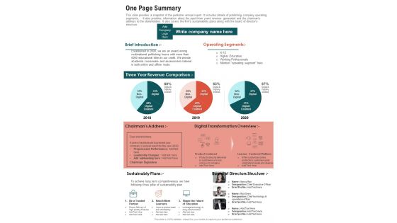 One Page Summary One Pager Documents