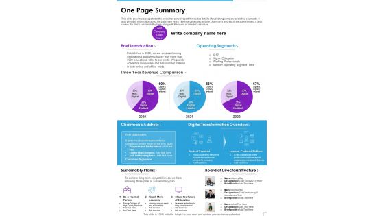 One Page Summary Template 344 One Pager Documents One Page Summary Template 344 One Pager Documents