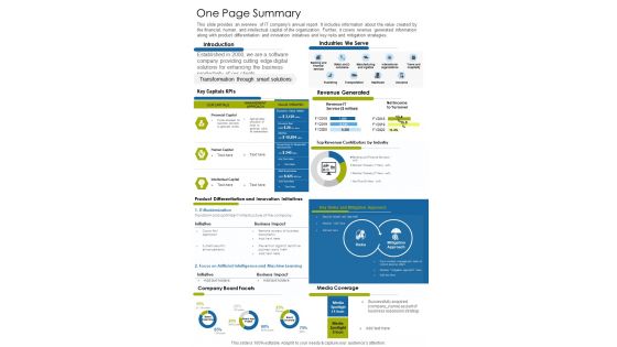 One Page Summary Template 56 One Pager Documents One Page Summary Template 56 One Pager Documents