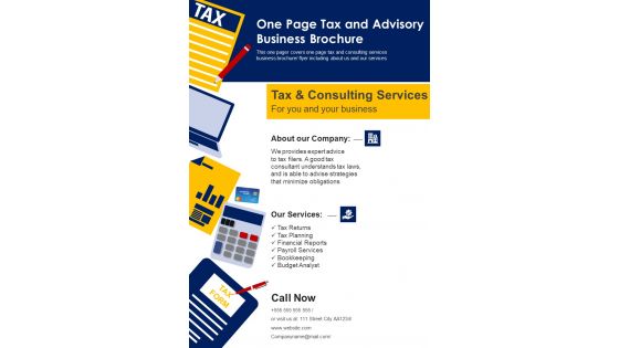 One Page Tax And Advisory Business Brochure PDF Document PPT Template