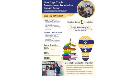 One Page Youth Development Foundation Impact Report PDF Document PPT Template
