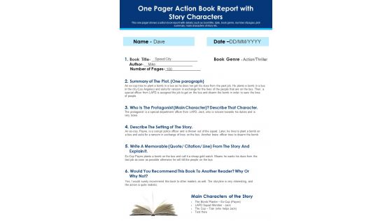 One Pager Action Book Report With Story Characters PDF Document PPT Template One Pager Action Book Report With Story Characters PDF Document PPT Template