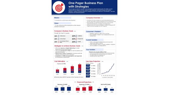One Pager Business Plan With Strategies PDF Document PPT Template One Pager Business Plan With Strategies PDF Document PPT Template