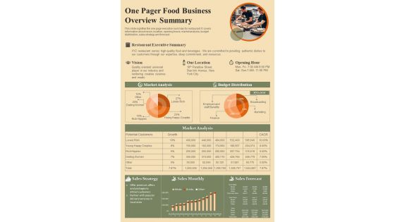 One Pager Food Business Overview Summary PDF Document PPT Template One Pager Food Business Overview Summary PDF Document PPT Template