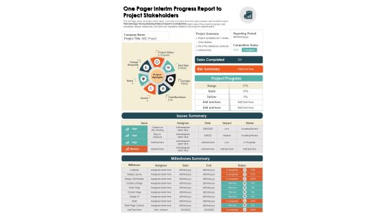 One Pager Interim Progress Report To Project Stakeholders PDF Document PPT Template One Pager Interim Progress Report To Project Stakeholders PDF Document PPT Template