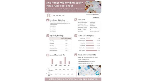 One Pager Mid Funding Equity Index Fund Fact Sheet PDF Document PPT Template