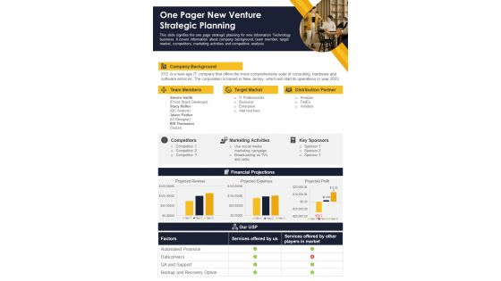 One Pager New Venture Strategic Planning PDF Document PPT Template One Pager New Venture Strategic Planning PDF Document PPT Template