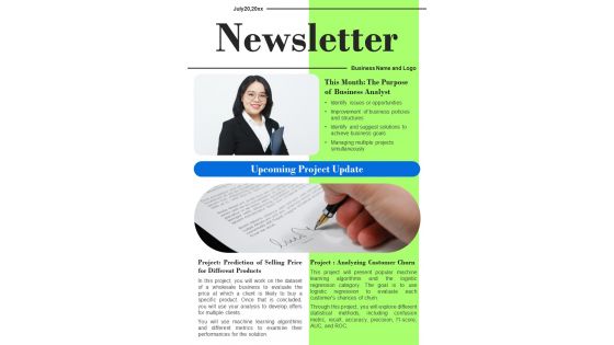 One Pager Newsletter For Business Consultant PDF Document PPT Template One Pager Newsletter For Business Consultant PDF Document PPT Template