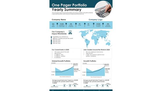 One Pager Portfolio Yearly Summary PDF Document PPT Template One Pager Portfolio Yearly Summary PDF Document PPT Template