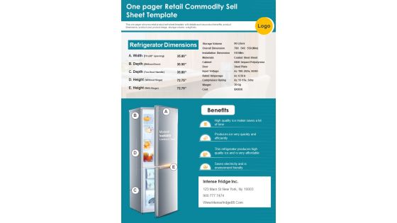 One Pager Retail Commodity Sell Sheet Template PDF Document PPT Template