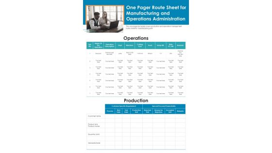 One Pager Route Sheet For Manufacturing And Operations Administration PDF Document PPT Template