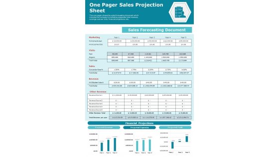 One Pager Sales Projection Sheet PDF Document PPT Template