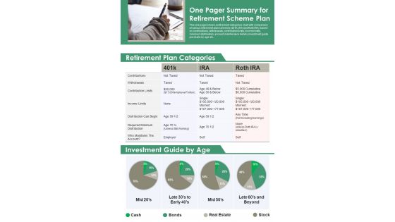 One Pager Summary For Retirement Scheme Plan PDF Document PPT Template