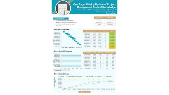 One Pager Weekly Update Of Project Management Body Of Knowledge PDF Document PPT Template