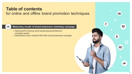 Online And Offline Brand Promotion Techniques Ppt PowerPoint Presentation Complete Deck With Slides