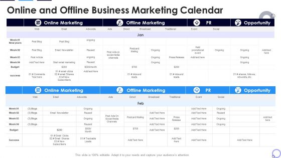 Online And Offline Business Marketing Calendar Brochure PDF