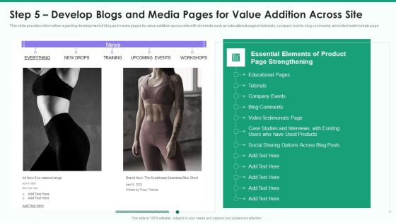 Online Business Strategy Playbook Step 5 Develop Blogs And Media Pages For Value Addition Across Site Ideas PDF