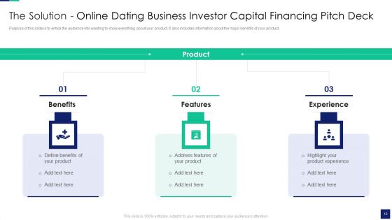 Online Dating Business Investor Capital Financing Pitch Deck Ppt PowerPoint Presentation Complete With Slides