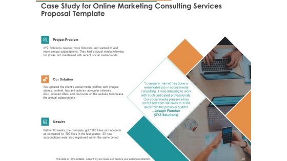 Online Marketing Consulting Services Proposal Template Ppt PowerPoint Presentation Complete Deck With Slides