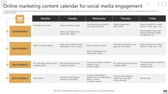 Online Marketing Content Calendar Ppt PowerPoint Presentation Complete Deck With Slides