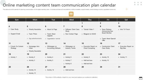 Online Marketing Content Calendar Ppt PowerPoint Presentation Complete Deck With Slides