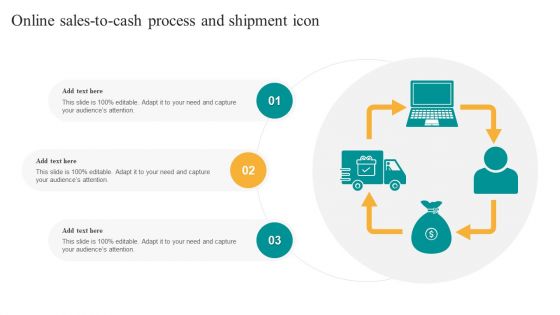 Online Sales To Cash Process And Shipment Icon Microsoft PDF