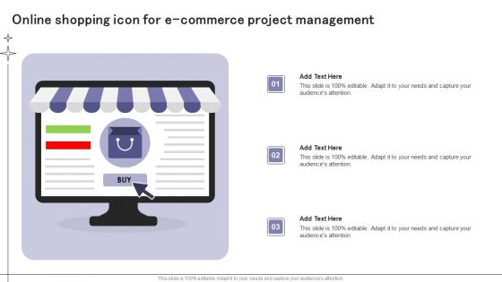 Online Shopping Icon For E Commerce Project Management Ppt Model Icons PDF