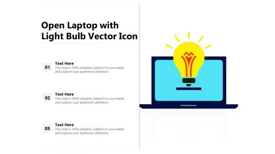 Open Laptop With Light Bulb Vector Icon Ppt PowerPoint Presentation Model Background Image PDF