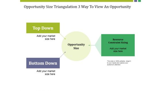 Opportunity Size Triangulation 3 Way To View An Opportunity Ppt PowerPoint Presentation Portfolio File Formats