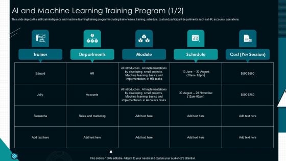 Optimize Service Delivery With Enhanced AI And Machine Learning Training Program Slides PDF