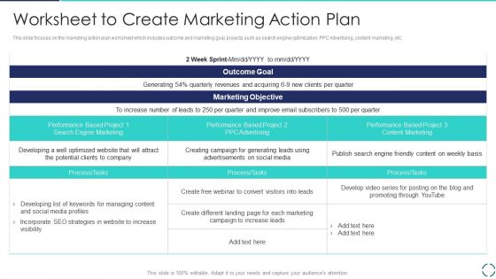 Optimizing E Business Promotion Plan Worksheet To Create Marketing Action Plan Formats PDF