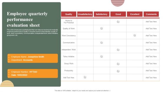 Optimizing Human Capital Alignment Employee Quarterly Performance Evaluation Sheet Structure PDF