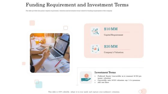 Option Pool Funding Pitch Deck Funding Requirement And Investment Terms Ppt Gallery Shapes PDF