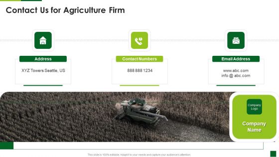 Organic Agriculture Organization Pitch Deck Contact Us For Agriculture Firm Information PDF