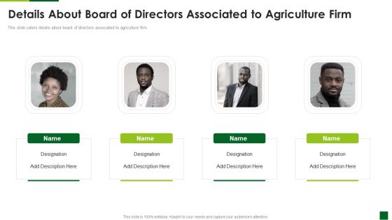 Organic Agriculture Organization Pitch Deck Details About Board Of Directors Associated To Agriculture Firm Formats PDF