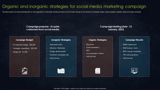 Organic And Inorganic Strategies For Social Media Marketing Campaign Graphics PDF