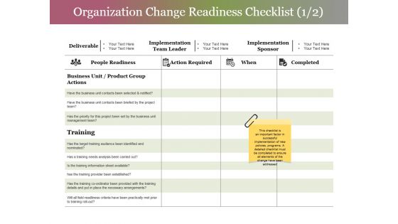 Organization Change Readiness Checklist Template 1 Ppt PowerPoint Presentation Infographics Graphics Download