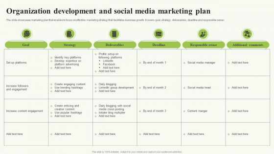 Organization Development And Social Media Marketing Plan Icons PDF
