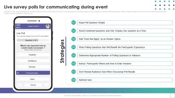 Organization Event Strategic Communication Plan Live Survey Polls For Communicating During Event Summary PDF