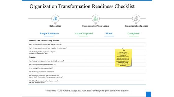 Organization Transformation Readiness Checklist Ppt PowerPoint Presentation Summary Layout Ideas