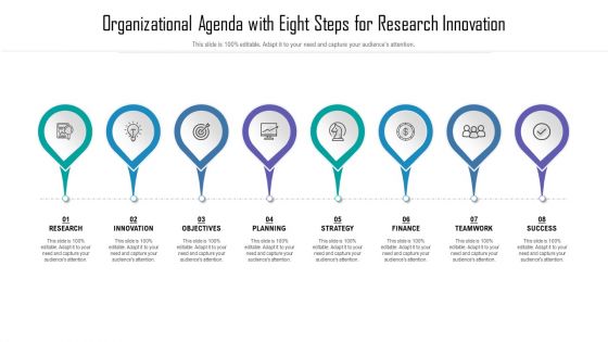 Organizational Agenda With Eight Steps For Research Innovation Ppt Gallery Designs PDF
