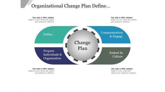 Organizational Change Plan Define Communicate And Engage Ppt PowerPoint Presentation Outline Objects
