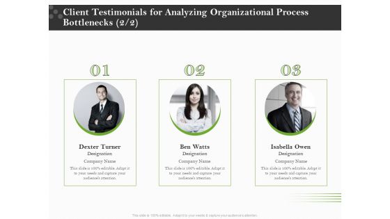 Organizational Development Client Testimonials For Analyzing Organizational Process Bottlenecks Summary PDF