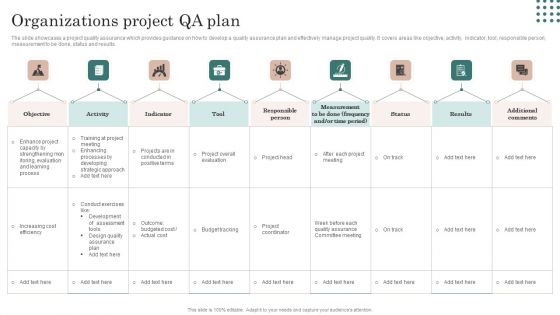 Organizations Project QA Plan Template PDF