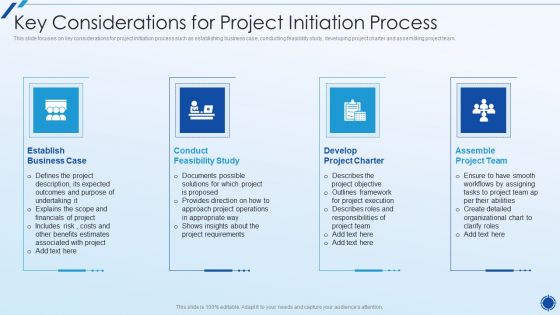 Organizing Action Plan For Successful Project Management Key Considerations For Project Initiation Process Structure PDF