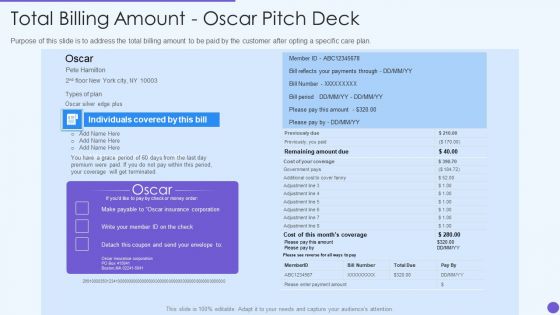 Oscar Healthcare Total Billing Amount Oscar Pitch Deck Ppt Infographics Rules PDF Oscar Healthcare Total Billing Amount Oscar Pitch Deck Ppt Infographics Rules PDF