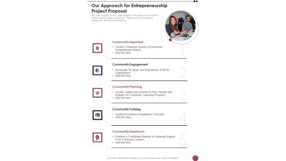 Our Approach For Entrepreneurship Project Proposal One Pager Sample Example Document