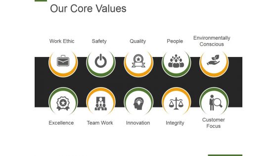 Our Core Values Template 2 Ppt PowerPoint Presentation Portfolio Summary